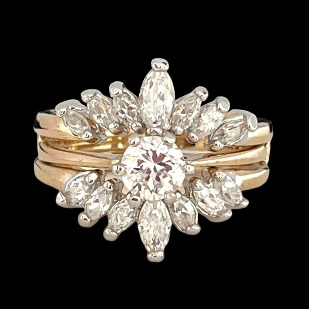 Vintage 1980s Wedding Ring Set Size 8 Cubic Zirconia 14K Gold Plate - 14F